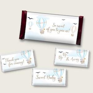 Hot Air Balloon Hershey Candy Bar Wrapper Printable, Blue White Chocolate Bar Wrappers, Boy Shower Candy Labels, Instant Download, CSXIS