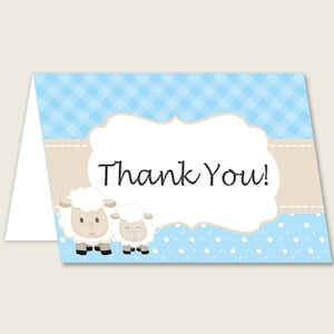 Blauw witte dank u kaarten afdrukbare, lammetje baby shower dank u notities, jongen douche dank u gevouwen, Instant Download, schapen fa001