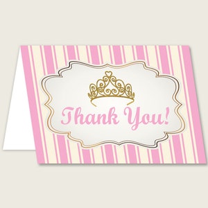 Biglietti di ringraziamento oro rosa stampabili, Royal Princess Baby Shower biglietti di ringraziamento, ragazza doccia grazie piegati, download istantaneo, rp002