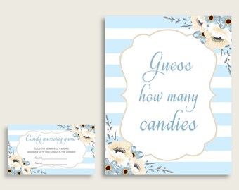 Blue White Candy Guessing Game, Stripes Baby Shower Boy Sign And Cards, Guess How Many Candies, Candy Jar Game, Jelly Beans, Instant bs002