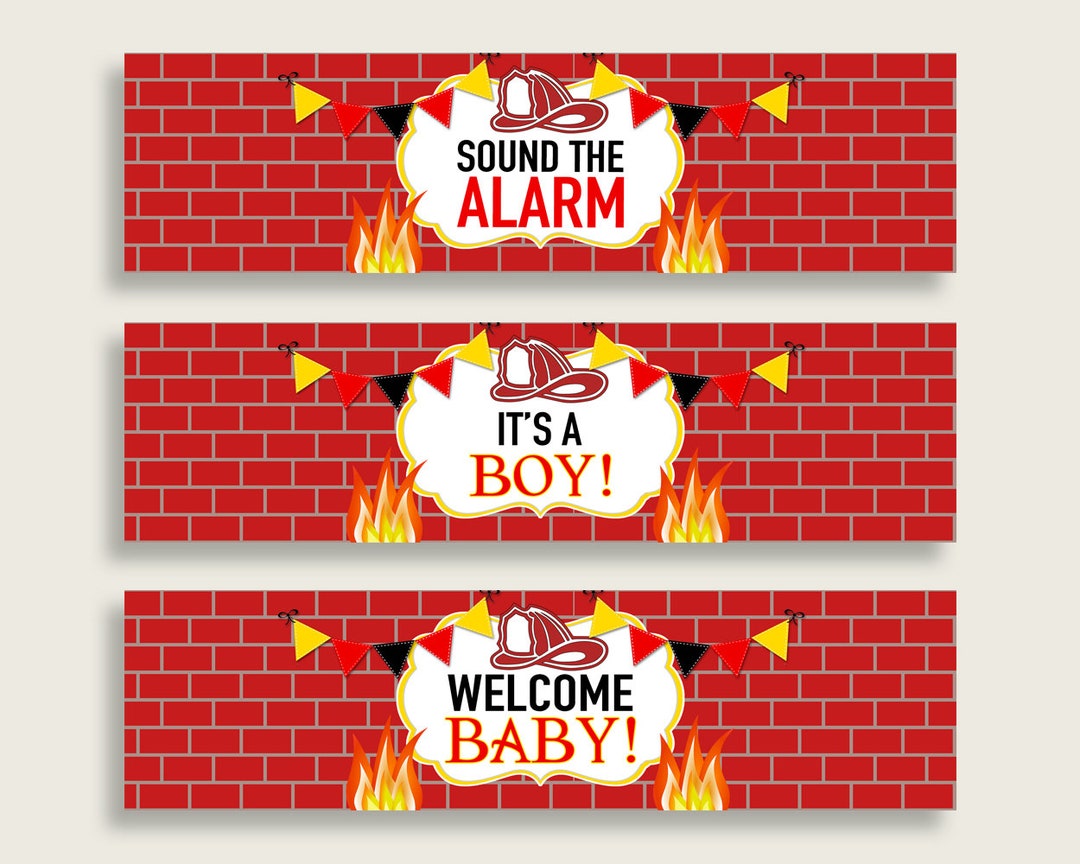 Red Yellow Water Bottle Labels Printable Firetruck Water Etsy