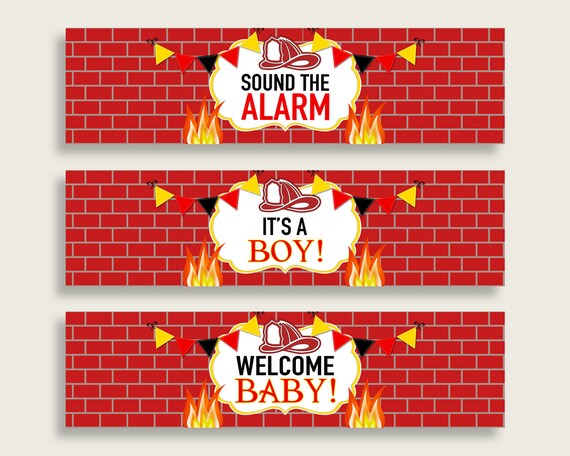 Red Yellow Water Bottle Labels Printable, Firetruck Water Bottle Wraps, Firetruck Baby Shower Boy Bottle Wrappers, Instant Download, LUWX6 Il_570xn