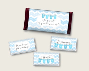 Chevron Hershey Candy Bar Wrapper Printable, Blue White Chocolate Bar Wrappers, Boy Shower Candy Labels, Instant Download, Popular cbl01