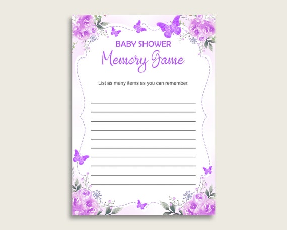 Butterfly Baby Shower Memory Game, Purple White Memory Guessing Game Printable, Baby Shower Girl, Instant Download, Butterflies Kisses 7AANK Il_570xn
