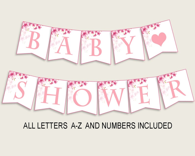 cherry blossom baby shower banner all letters birthday party etsy