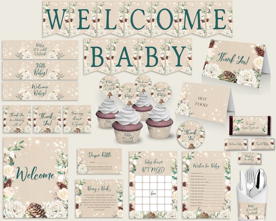 Printable green baby shower decor package