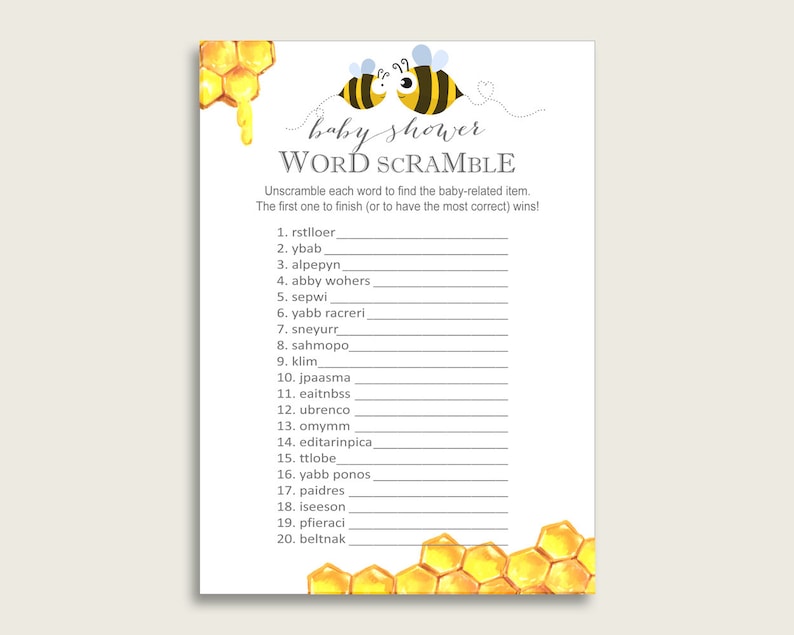 gender neutral baby shower word scramble game printable cute etsy