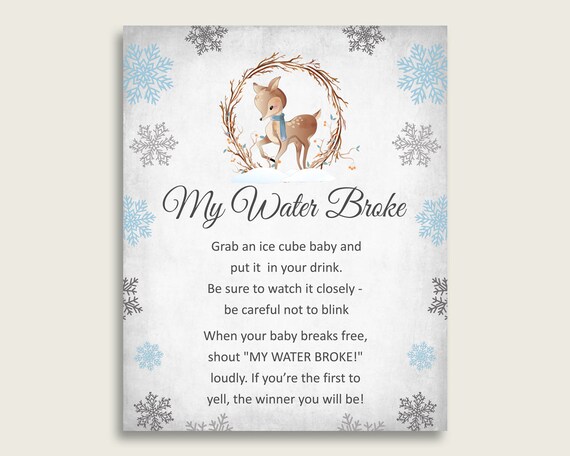 Winter Deer Baby Shower My Water Broke Game Printable, Gray Blue Ice Cube Babies Game, Boy Baby Shower Frozen Babies Game Sign 8x10 Z20R3 Il_570xn