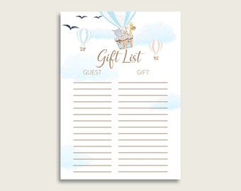 Hot Air Balloon Baby Shower Gift List, Blue White Gift List Printable, Boy Baby Shower Gift Checklist Sheet, Instant Download, CSXIS