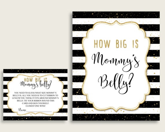 black-gold-how-big-is-mommy-s-belly-game-stripes-baby-shower-gender-neutral-guess-mommys-belly