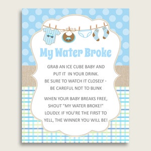 Clothes Baby Shower My Water Broke Game Printable, Blue Beige Ice Cube Babies Game, Boy Baby Shower Frozen Babies Game Sign 8x10 bc001