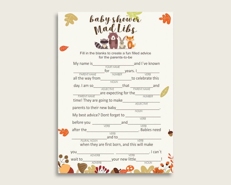 Brown Beige Mad Libs Baby Shower Gender Neutral Game Etsy