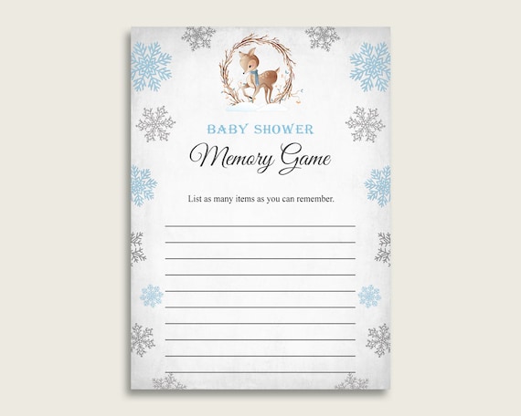 Winter Deer Baby Shower Memory Game, Gray Blue Memory Guessing Game Printable, Baby Shower Boy, Instant Download, Little Buck Z20R3 Il_570xn