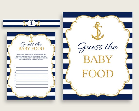 Blue Gold Anchor Guess The Baby Food Game Printable, Boy Baby Shower Food Guessing Game Activity, Instant Download, Sale Anchor NTDD8 Il_570xn