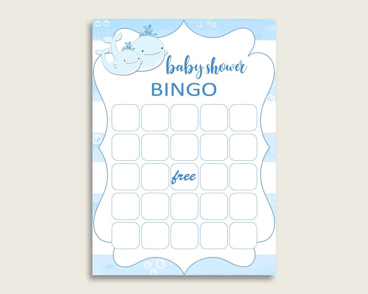 Free Blank Baby Shower Bingo Whale Printable