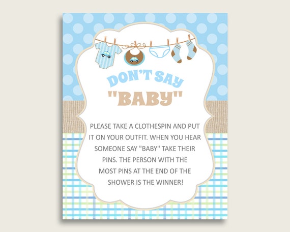 Blue Beige Don T Say Baby Printable Game Boy Baby Shower Clothes