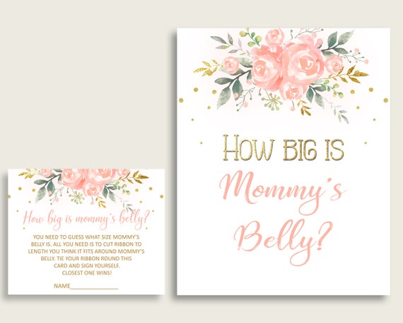Pink Gold How Big Is Mommy s Belly Game Peach Floral Baby Shower