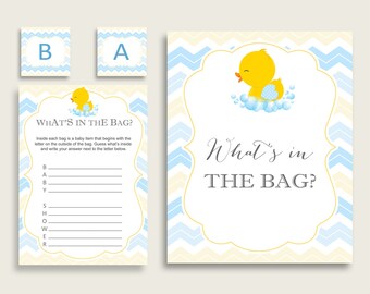 Rubber Duck Baby Shower What's In The Bag Game, Yellow Blue Boy Bag Game Printable, Instant Download, Ducky Duck Daisy Duck rd002