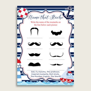 Name That Stache Baby Shower Name That Stache Nautical Baby Shower Name That Stache Blue Red Baby Shower Nautical Name That Stache DHTQT
