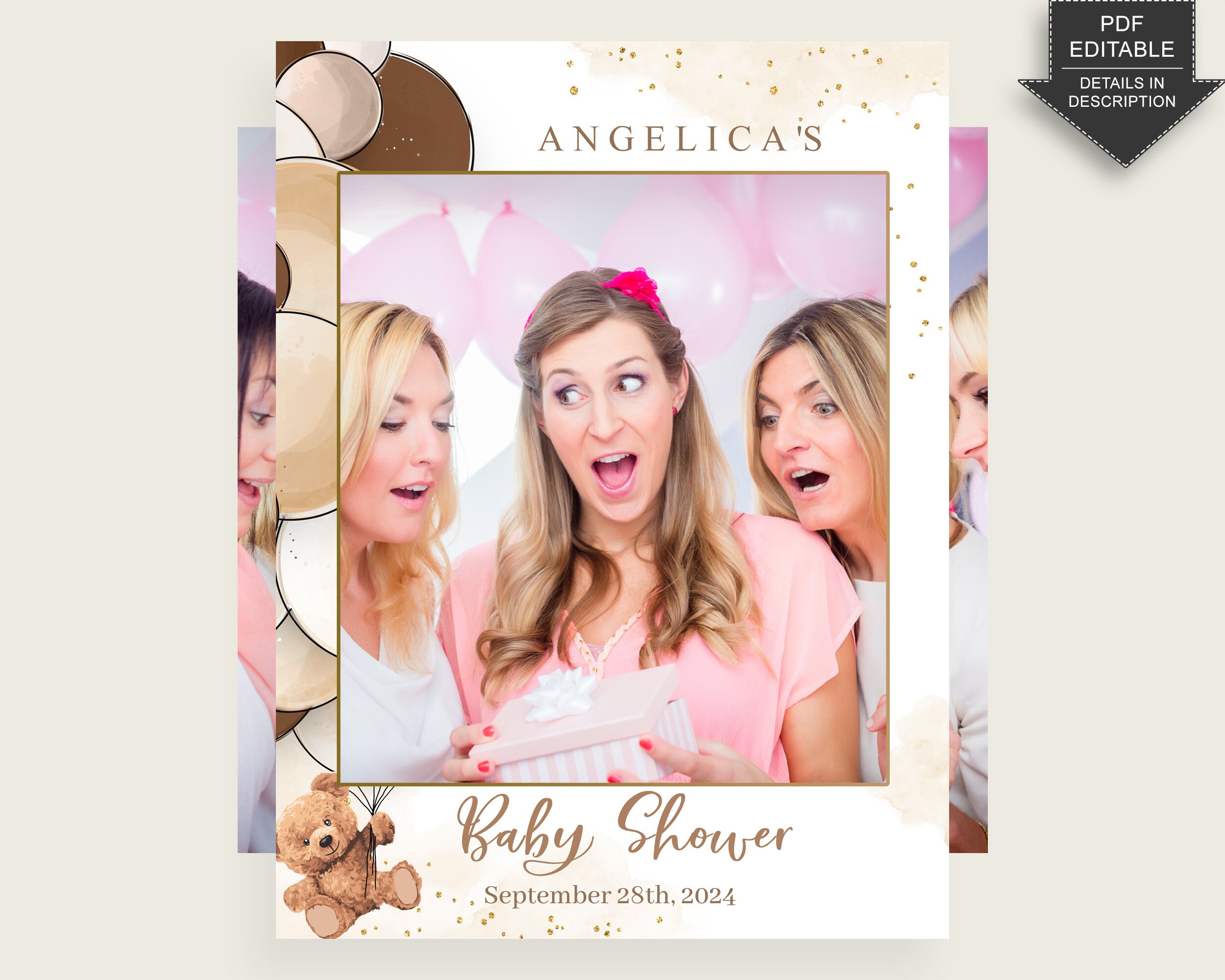 Teddy Bear Baby Shower Photo Booth Printable Selfie Frame Editable Selfie Frame Photo Prop Frame Gender Neutral Baby Shower