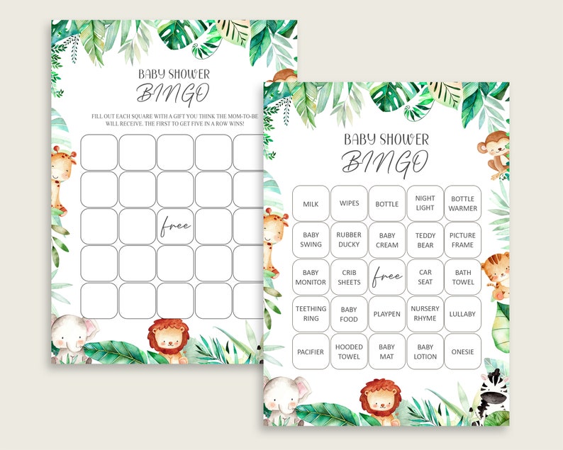 Safari Baby Shower Bingo Printable Bingo Prefilled Cards | Etsy
