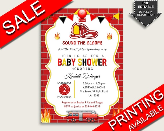 firefighter baby shower invitations