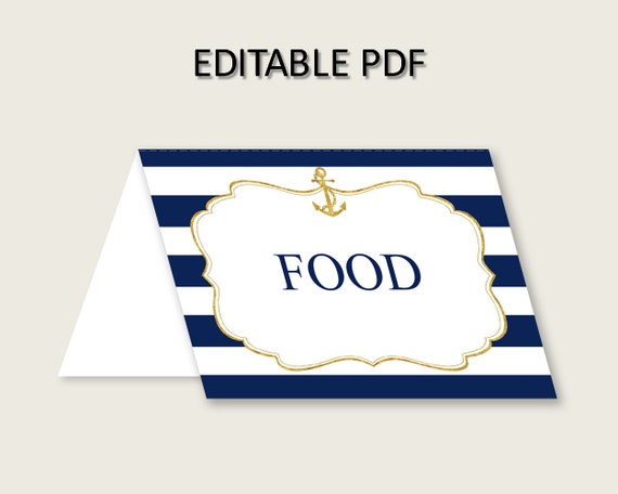 Anchor Folded Food Tent Cards Printable, Blue Gold Editable Pdf Buffet Labels, Boy Baby Shower Food Place Cards, Instant Download, NTDD8 Il_570xn