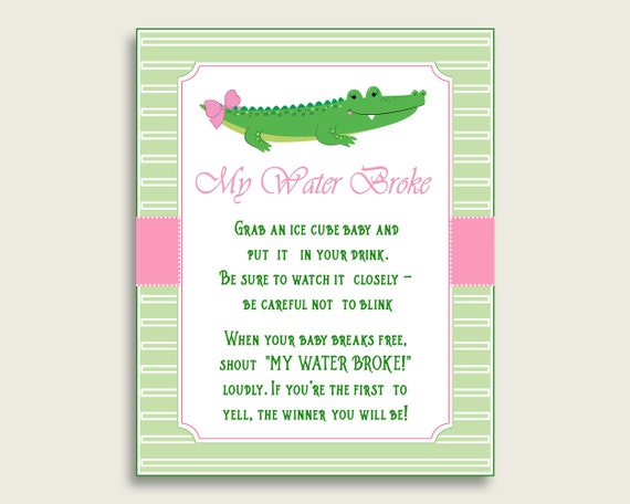 Alligator Baby Shower My Water Broke Game Printable, Pink Green Ice Cube Babies Game, Girl Baby Shower Frozen Babies Game Sign 8x10 ap001 Il_570xn