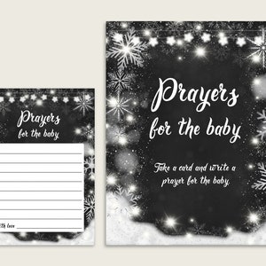 Black White Prayers For The Baby Printable, Chalkboard Winter Baby Shower Gender Neutral, Prayers For Baby Cards Sign, Instant X9XXW