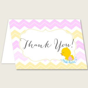 Geel roze dank u kaarten afdrukbare, Rubber Ducky baby shower dank u notities, meisje douche dank u gevouwen, Instant Download, rd001