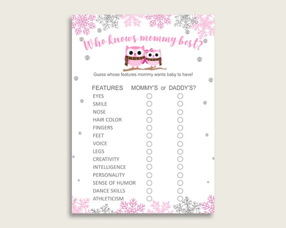 Pink Gray Who Knows Mommy Best Game, Guess The Features, Winter Owl Baby Shower Girl, How Well Do You Know Parents To Be, Instant owt01 Il_570xn