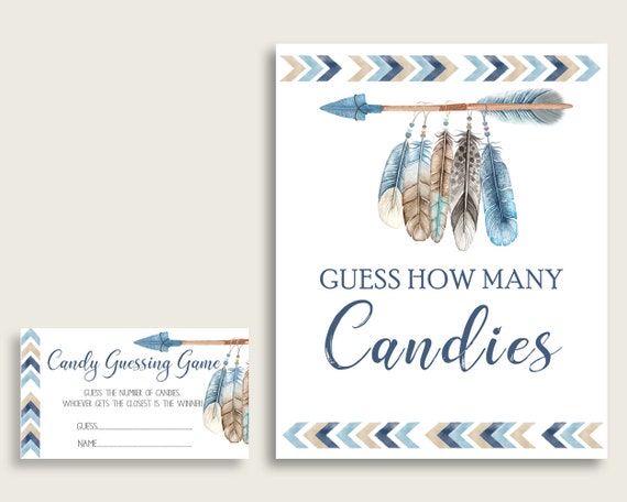 Blue Beige Candy Guessing Game, Tribal Arrows Baby Shower Boy Sign And Cards, Guess How Many Candies, Candy Jar Game, Jelly Beans QAQ18 Il_570xn