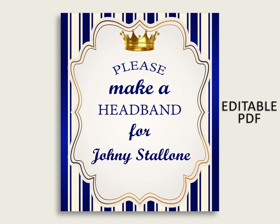 Royal Prince Baby Shower Headband Sign, Blue Gold Headband Station Sign Editable, Boy Shower Headband For Baby, Instant Download, rp001 Il_570xn