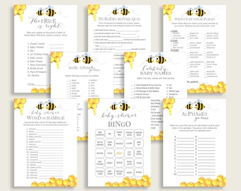 Bumblebee Baby Shower Games Bundle - Set For 25 Guests With Animal Match & Candy Guessing Games