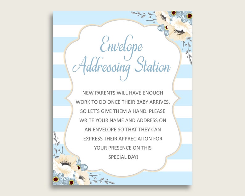 Blue White Baby Shower Address Sign Printable Stripes | Etsy