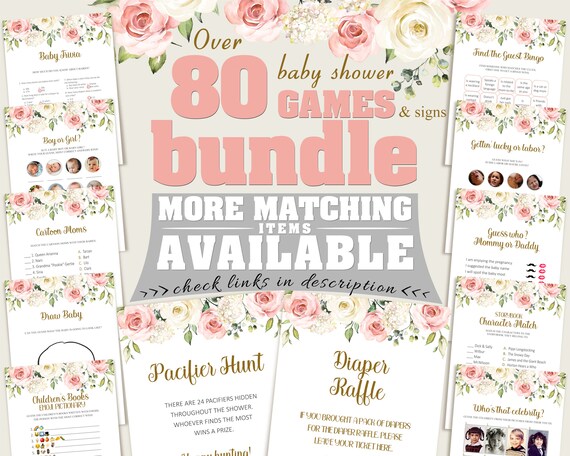 Floral Baby Shower Games, Girl Baby Shower Games Printable, Baby Shower Games Bundle, Instant Download, cp001 Il_570xn