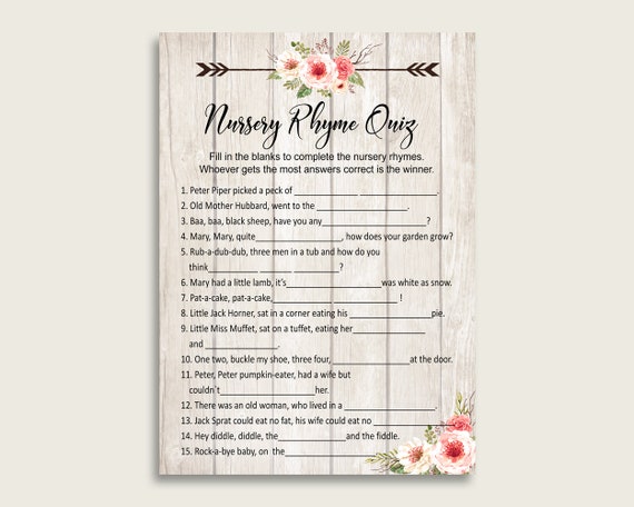 Boho Antlers Nursery Rhyme Quiz Printable, Beige Pink Nursery Rhyme Game, Beige Pink Baby Shower Girl Activities, Instant Download, 9PUAC Il_570xn