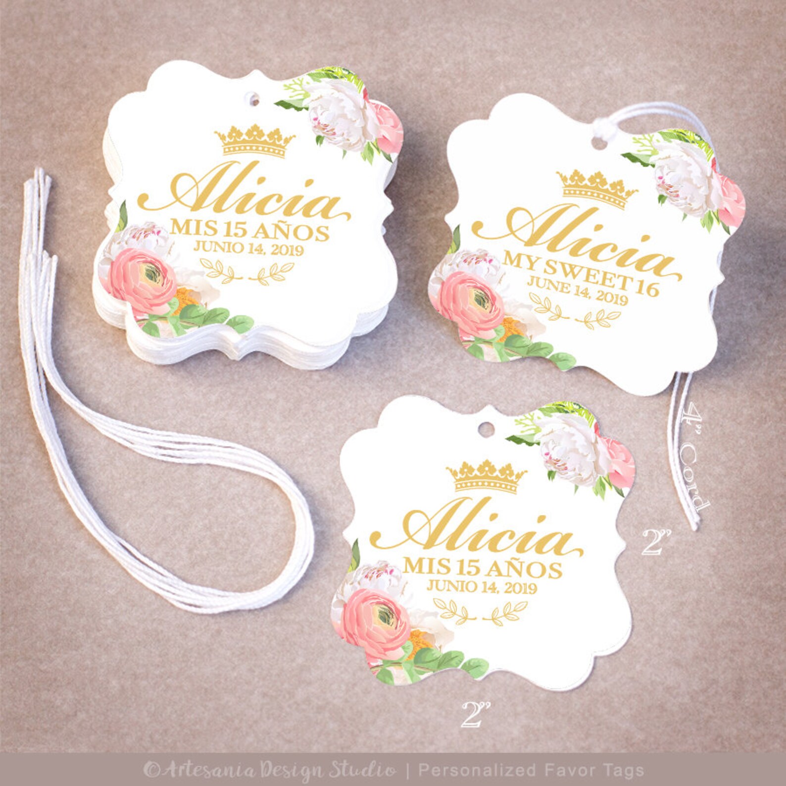 100 Quinceañera Favor Tags Personalized Mis 15 Sweet 16 Etsy