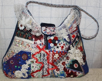 Handmade Crazy Quilt Shoulder Bag: Embellished One-Of-A-Kind Purse