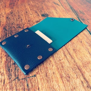 Estuche para tarjetas de visita de cuero azul marino y turquesa / Cartera de cuero / Estuche para tarjetas de crédito