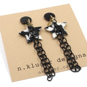 Black & white Stars dangling earrings / Shooting Star / Comet / Statement Earrings