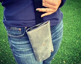 Grey Leather Convertible Belt Clutch / Leather Wristlet / Leather Fanny Pack / Belt Bag Purse