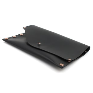 Black leather clutch with copper rivets / Genuine leather purse / rose gold rivets / Leather Evening Bag