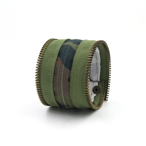 Camo collection olive green zip bracelet / Army bracelet / Camouflage