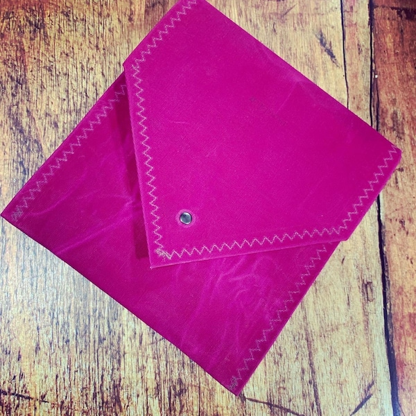 Pink Waxed canvas ipad Envelope Case / waxed canvas square clutch in hot pink