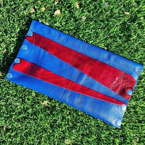 Retro Royal Blue Leather Clutch with Snap Frame/ Leather Handbag / Evening Purse