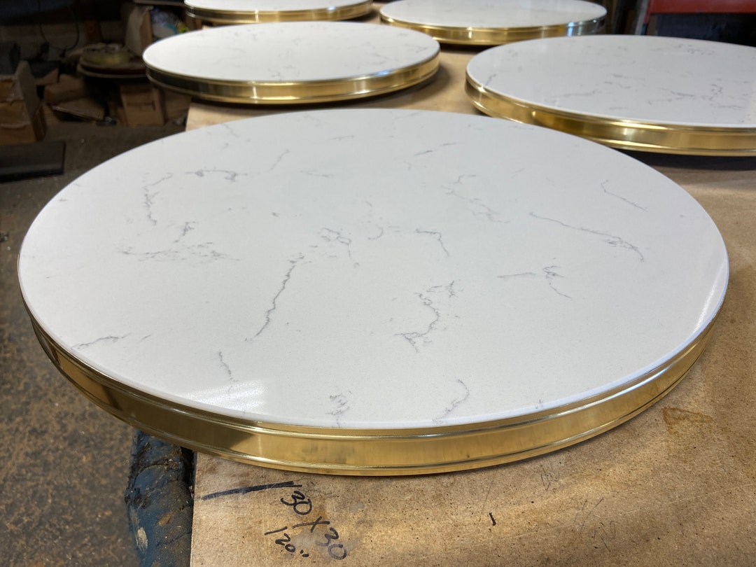 Quartz Table Top W/brass Banding - Etsy