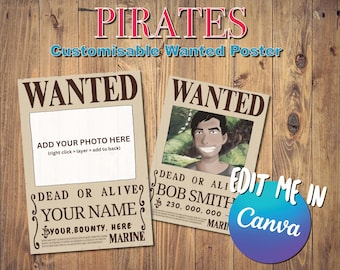 Poster ricercato di pirati anime - SOLO MODELLO - Download digitale Canva modificabile