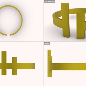 Puede incluir: Un anillo de metal de color dorado con una forma rectangular en el centro. El anillo est&aacute; abierto y la forma rectangular est&aacute; separada del anillo.