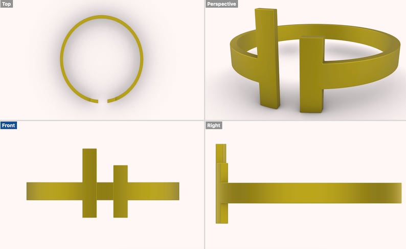 Puede incluir: Un anillo de metal de color dorado con una forma rectangular en el centro. El anillo est&aacute; abierto y la forma rectangular est&aacute; separada del anillo.